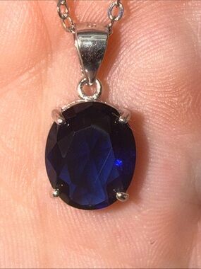 925 Sterling Silver 3CT Blue SAPPHIRE Pendant Necklace NEW